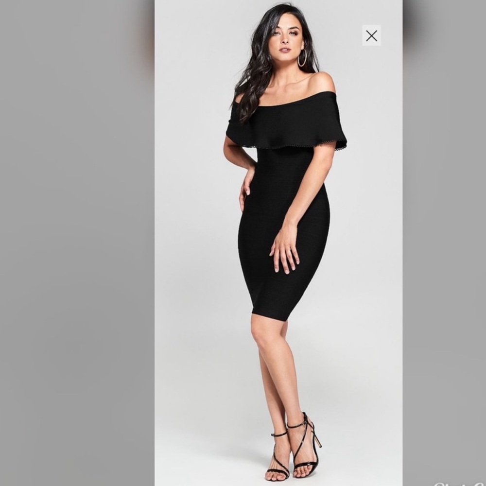 Marciano Black Off-Shoulder Mini Dress